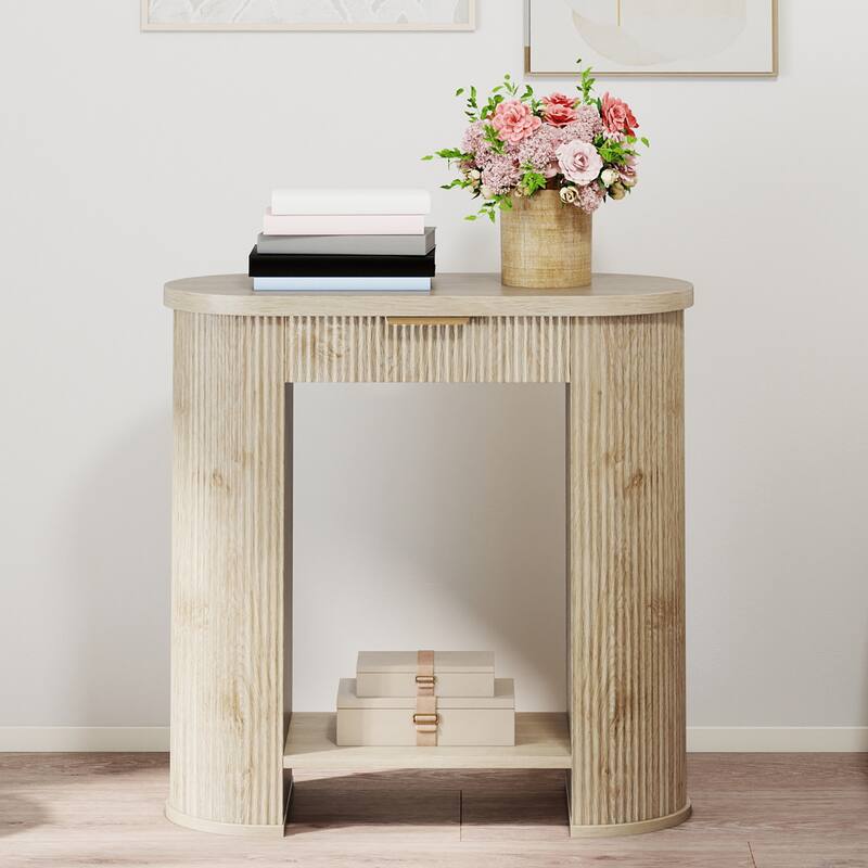 Moasis 2-Tier Narrow Fluted Console Table Sofa Side Table with Drawers