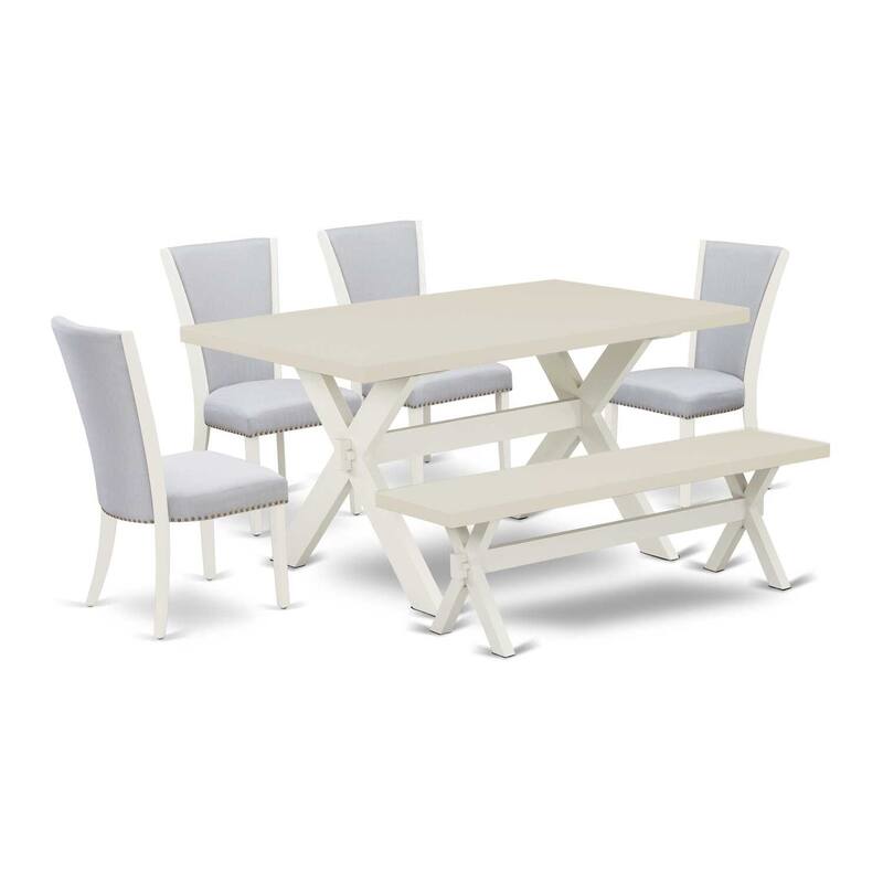 HomeStock 6-Piece Rectangle Natural Oak Finish Solid Wood Top Dining Table with 1-Bench, 4-Chairs
