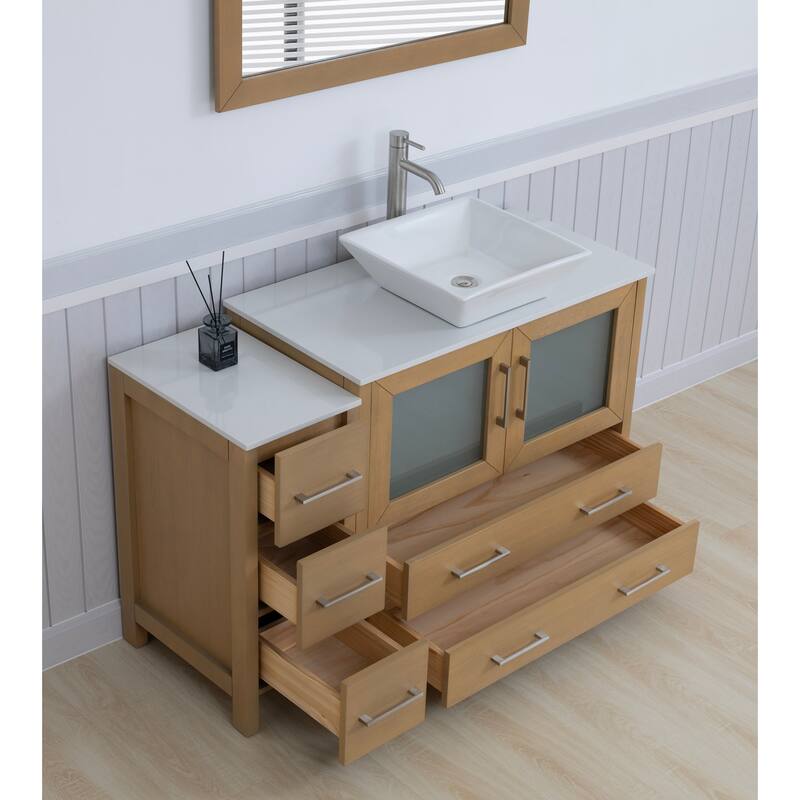 Vanity Art 48" Single Sink Bathroom Vanity Combo Set with Engineered Marble Top and Free Mirror - 48 x 18.5 x 36 Inches