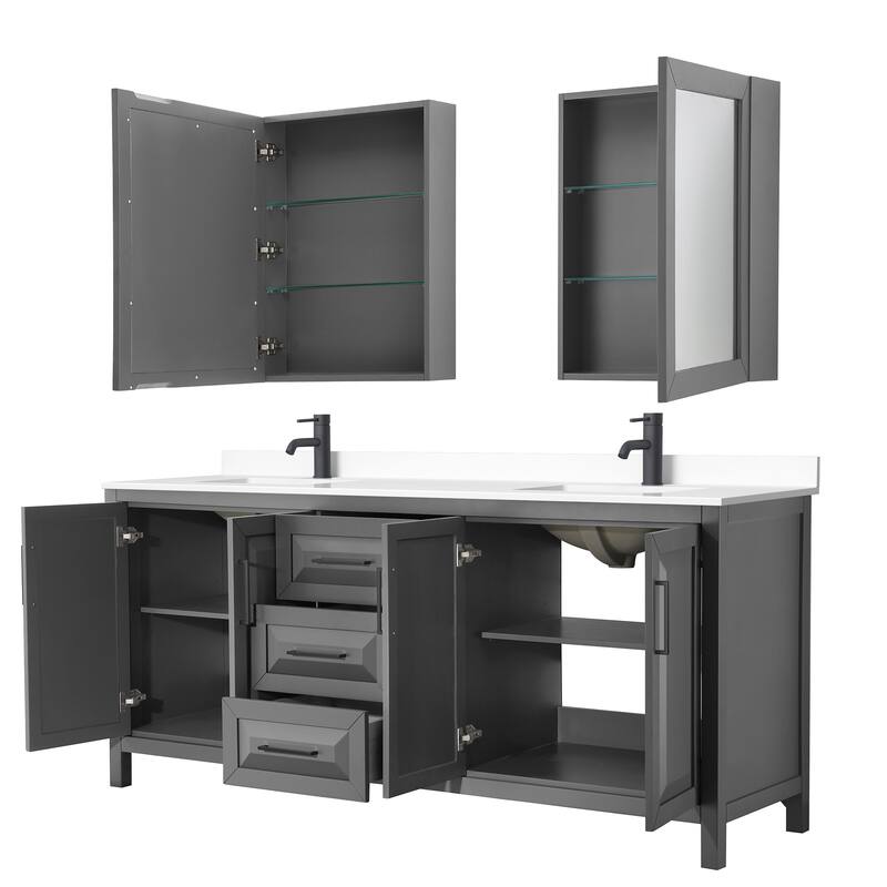 Daria 80 Inch Double Vanity, Cultured Marble Top, Medicine Cabinets