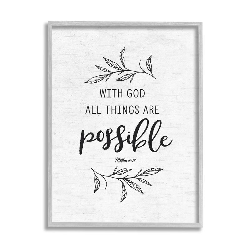 Stupell Motivational Scripture Verse Phrase Botanical Leaf Sprigs Framed Wall Art, Design by Lettered and Lined - White - 16 x 20 - Grey
