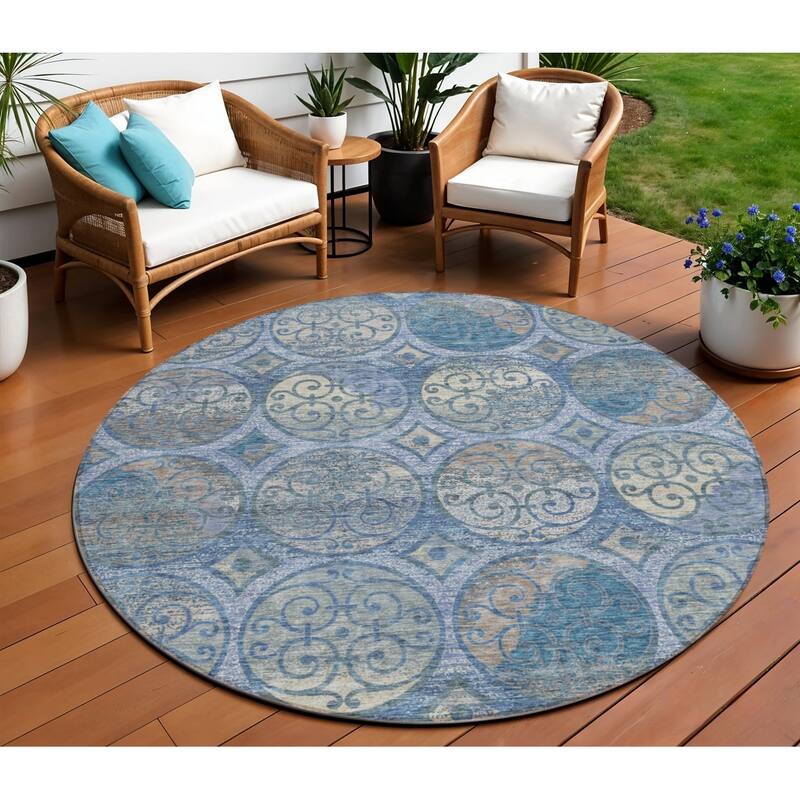 HomeRoots Trellis Transitional Rectangle Outdoor Rug - 8' Round