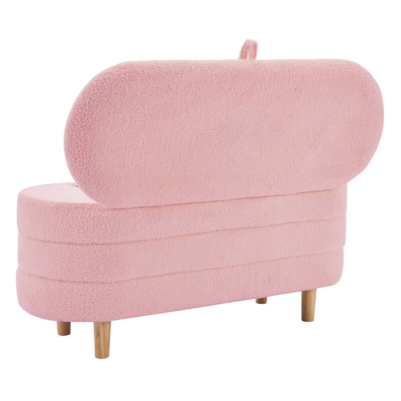 Elegant Upholstered Sherpa Fabric Storage Ottoman with Wood Legs, Storage Bench for Bedroom, Living Room