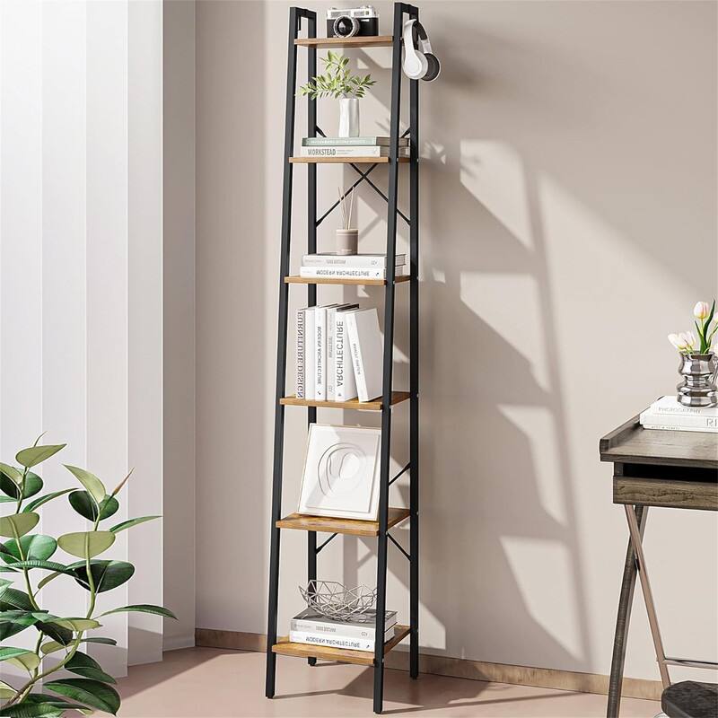 Freestanding Corner Storage Shelve with 6 Tier - 9.45"D x 15.35"W x 72.83"H - Rustic Brown