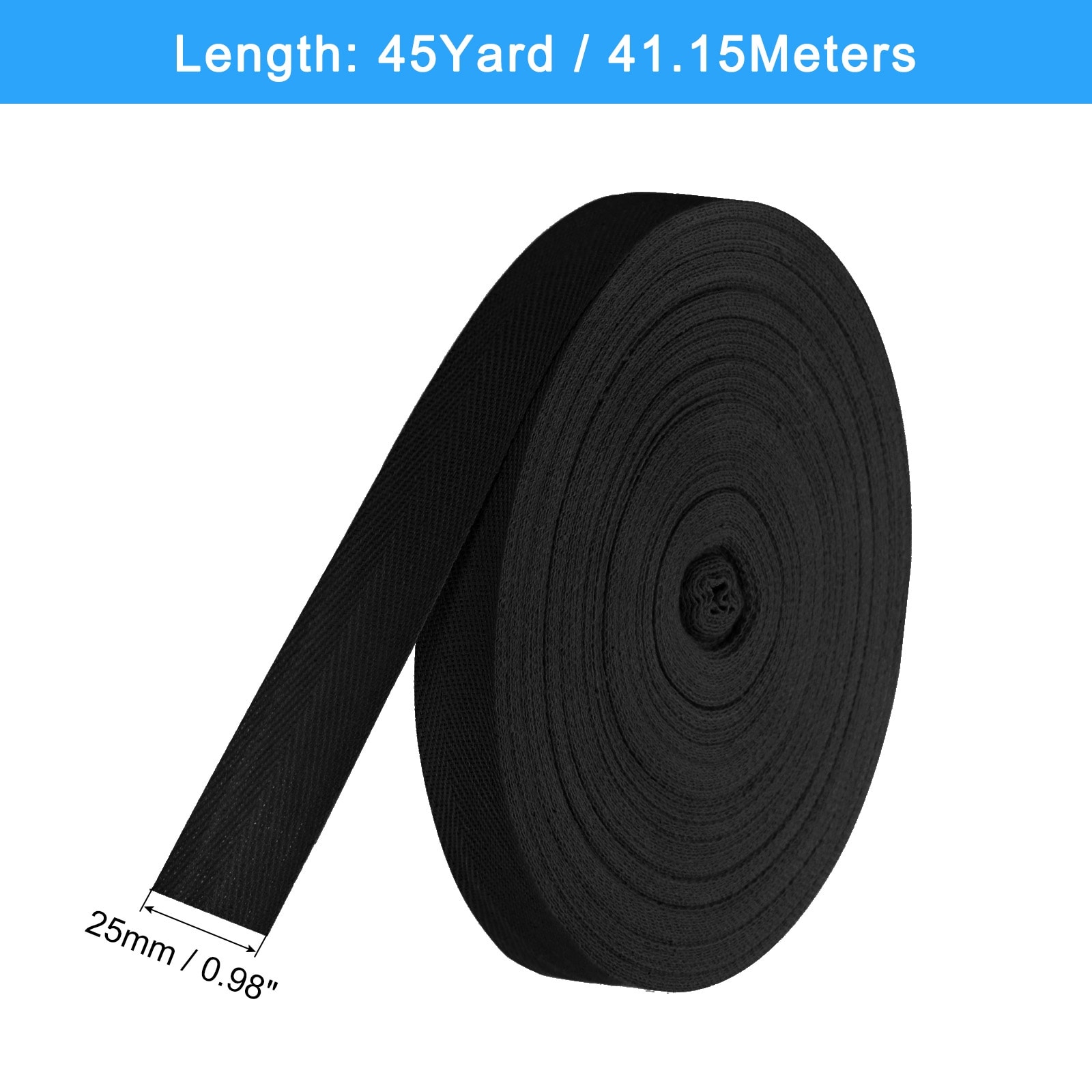 Twill Tape Cotton Fabric Ribbon, Roll Herringbone Tape for Clothing, Accessories, Bags