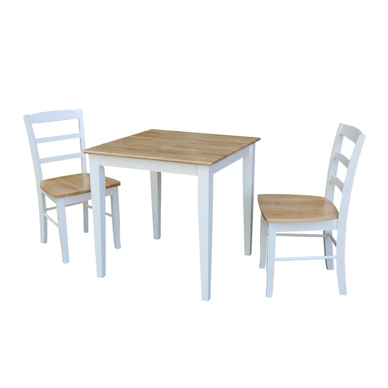 30-Inch Solid Wood Square 3-piece Dining Set - White/Natural - White/Natural