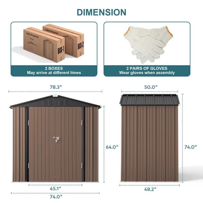 6' x 4' Outdoor Rust- Resistant Metal Garden Ventilated Storage Shed, Backyard Metal Tool Storage with Lockable Double Doors