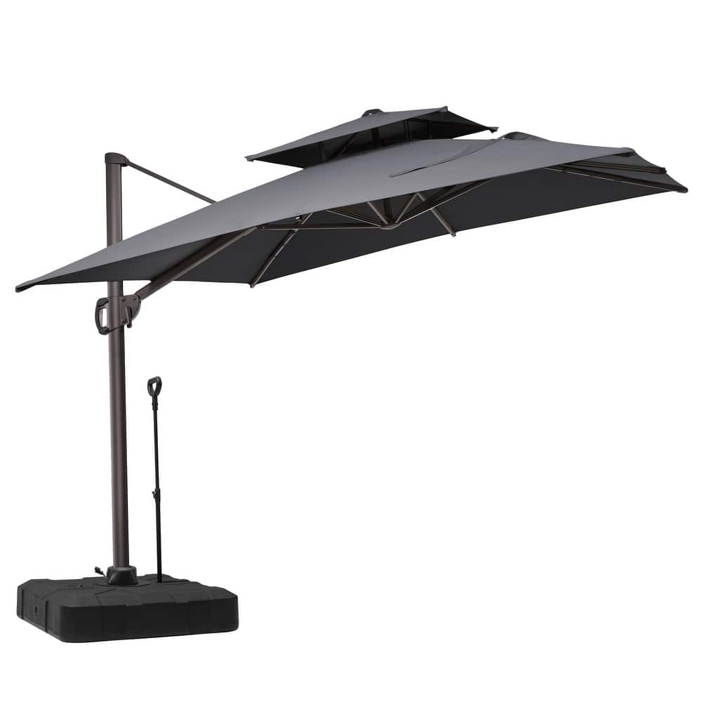 Outdoor 11 ft x 9 ft Aluminum Patio Cantilever Offset Umbrella with Base Stand