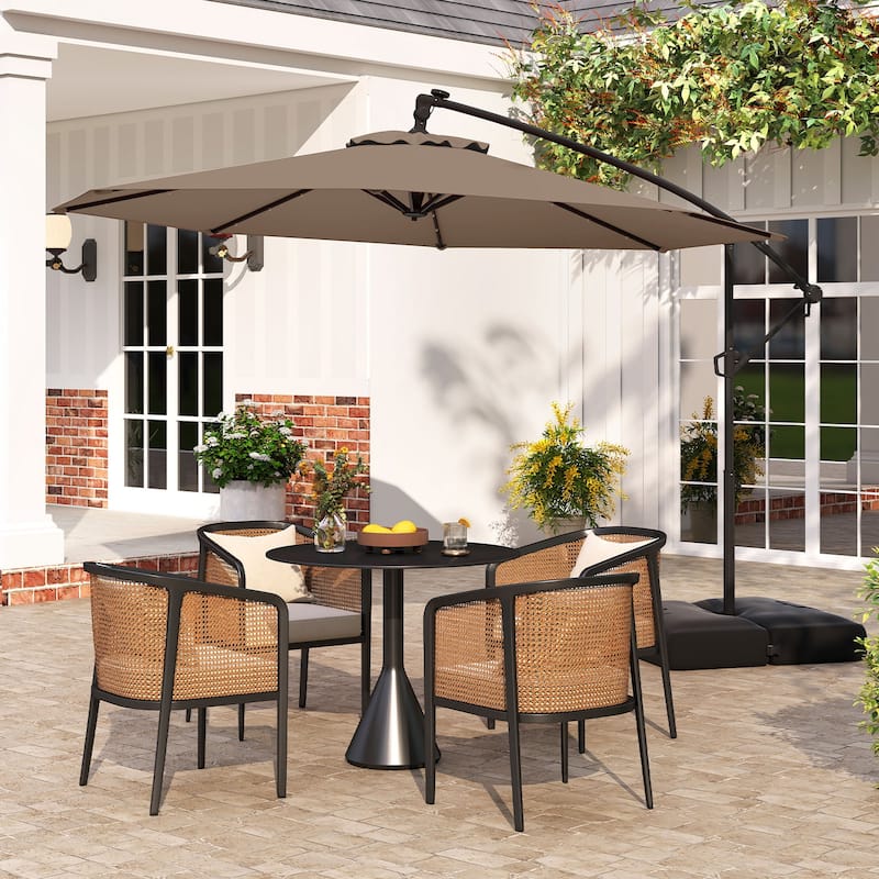 Gymax 10 FT Solar Offset Hanging Umbrella Patio Cantilever Umbrella w/