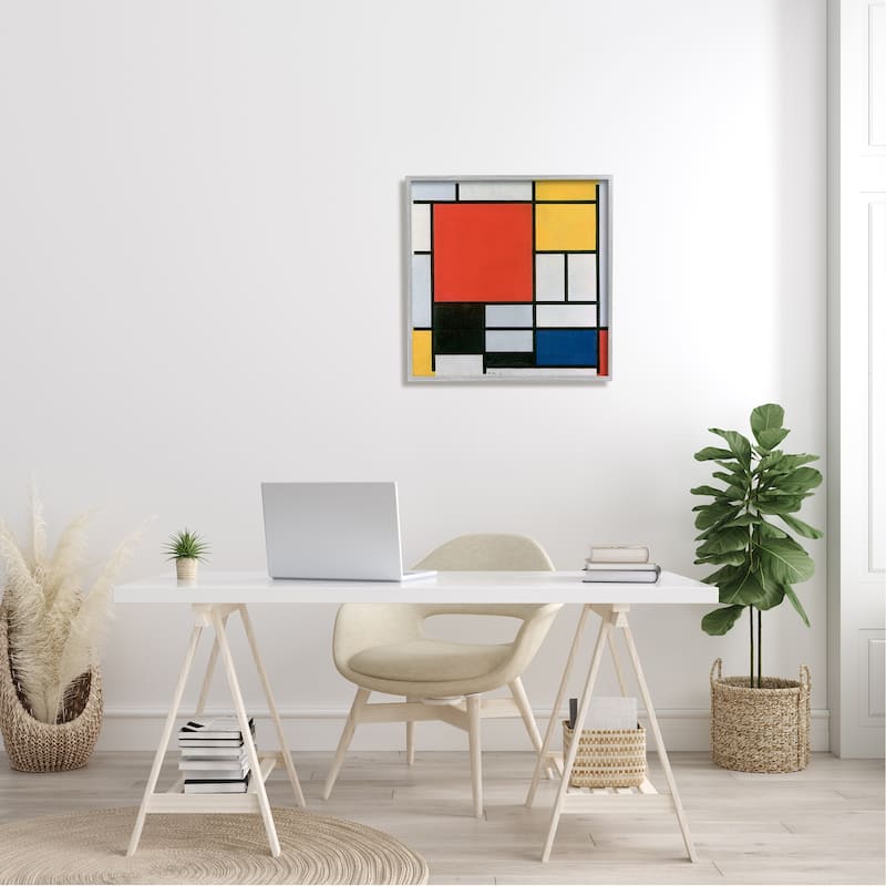 Stupell Composition in Red Yellow Piet Mondrian Classic Abstract Painting Framed Wall Art, Design by one1000paintings