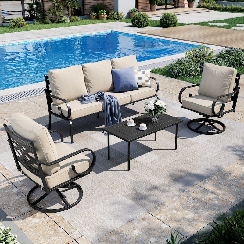MAISON ARTS 5/7-Seat Patio Conversation Set with 3-Seat Sofa, 2/4 Single Chairs, 2-Seat Sofa and 1 Coffee Table - Set 3 - 4-Piece