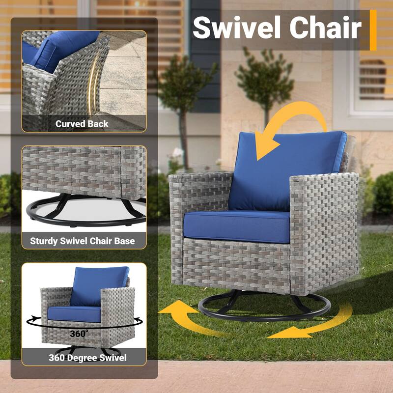HOOOWOOO 4-piece Wicker Patio Swivel Chair Set with Wood Burning Fire Pit