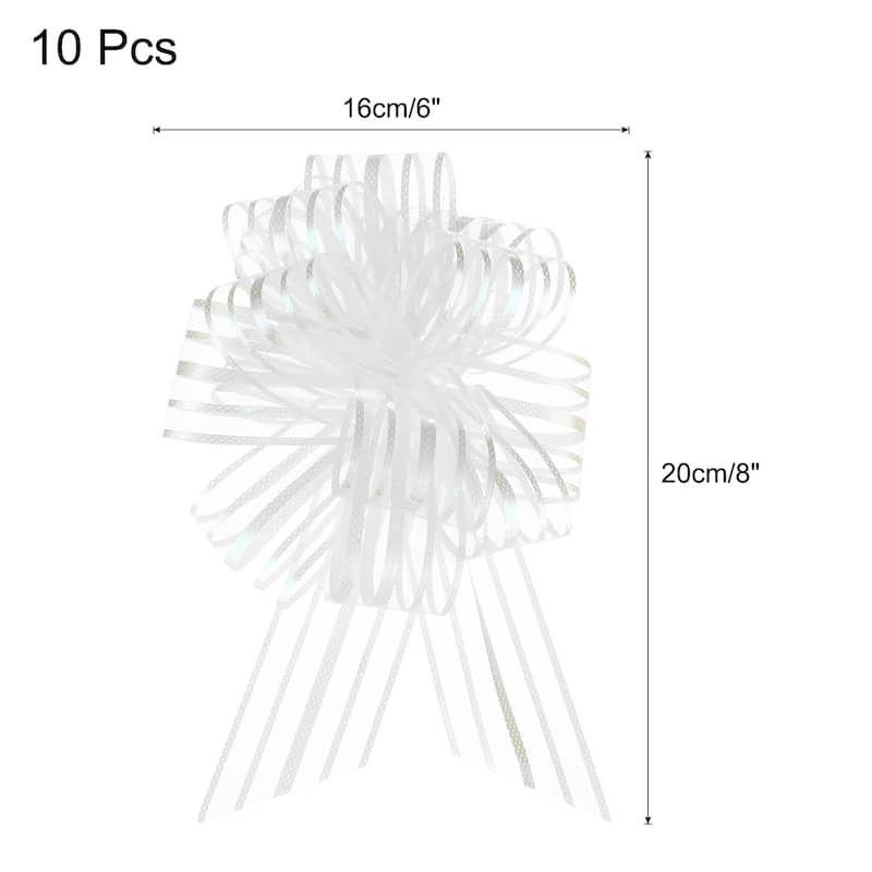 10pcs Large Pull Bows Gift Wrapping Bows Ribbon Organza - White - 6 Inch