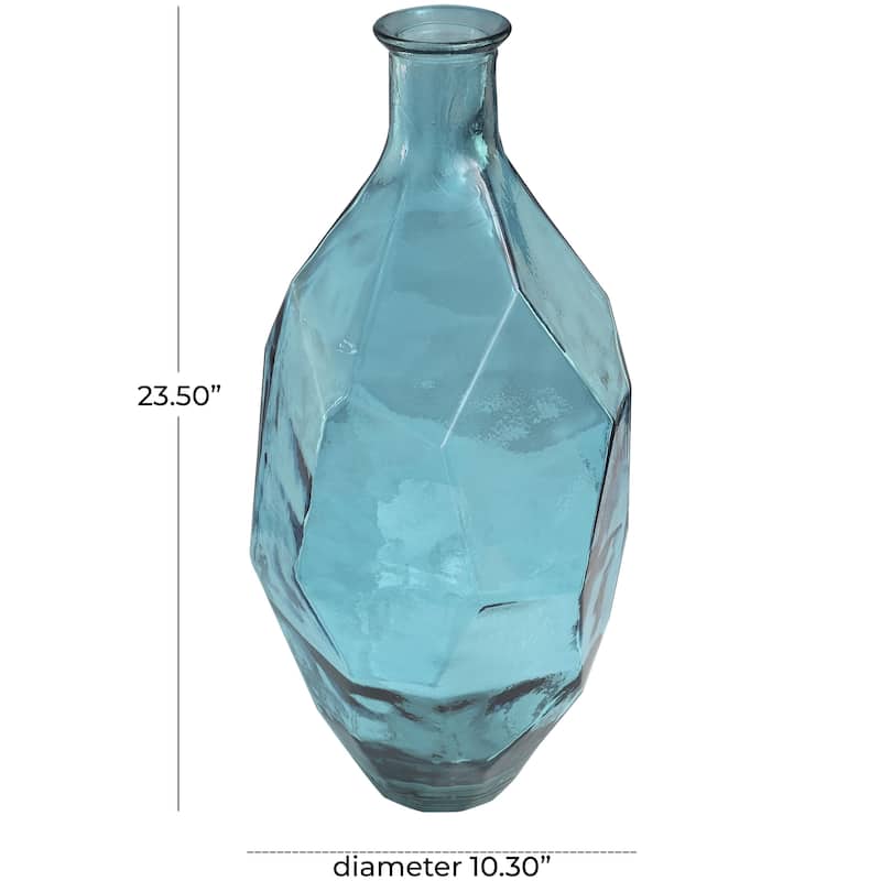 Recycled Glass Handmade Tall Spanish Bottleneck Decorative Vase - Blue, Teal, Clear - Roche River Decor