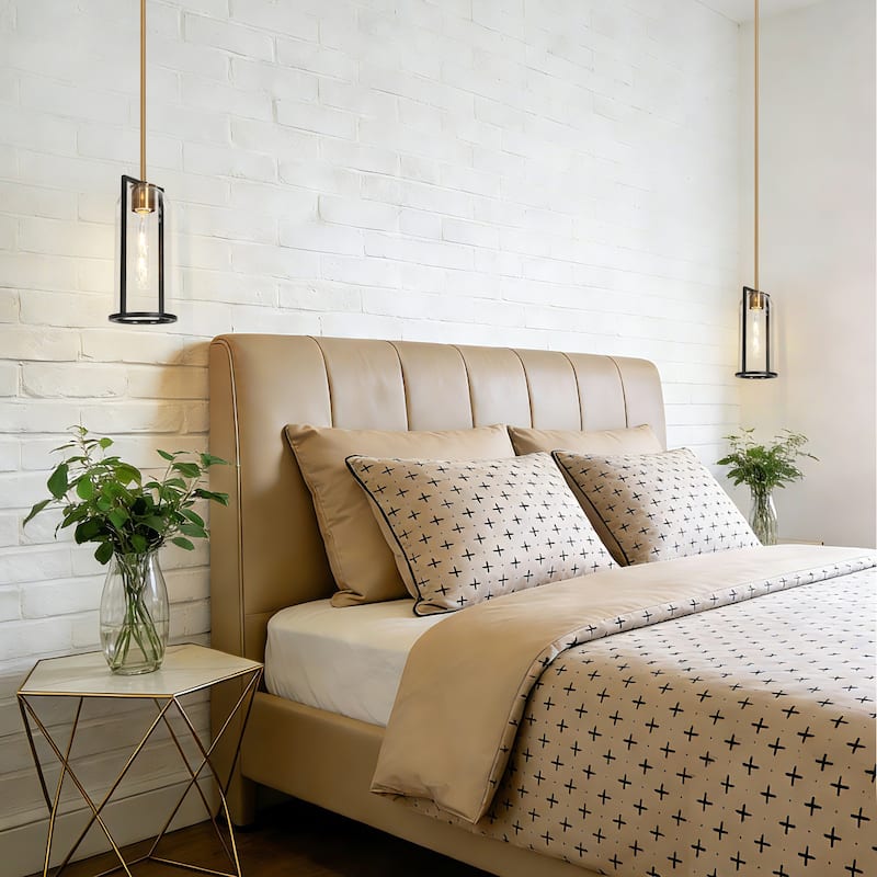 Modern 1-Light Black Gold Kitchen Island Pendant Light with Clear Glass for Dining Room