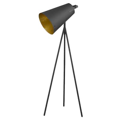 61-Inch Tripod Floor Lamp with Gray Metal Cone Shade and Foot Switch - 22” x 20.50” x 61”