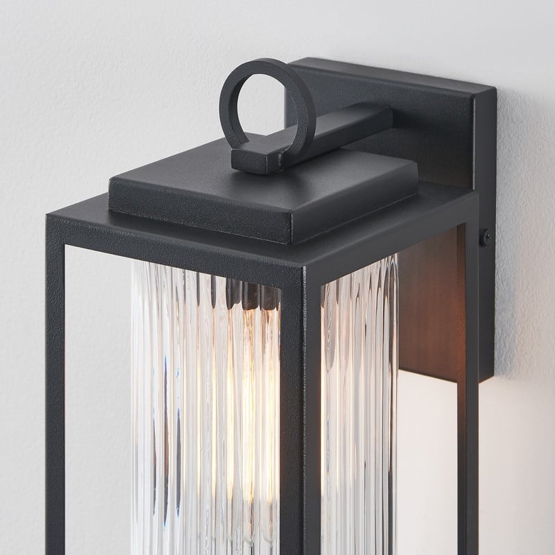 KAWOTI 1-Light Outdoor Wall Sconce with Cylindrical Ribbed Glass - W5.5" x D7" x H14"