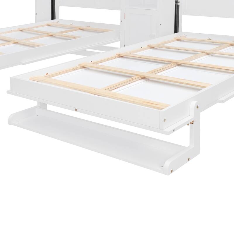 Space-Saving Dual Twin Murphy Bed System with Built-In Cabinets and Shelves by Harper&Bright Designs