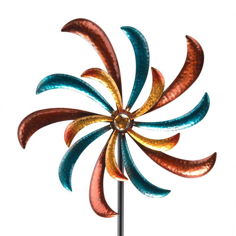 Alpine Corporation 63" Tall Outdoor Curved Blade Windmill Stake Kinetic Spinner, Multicolor
