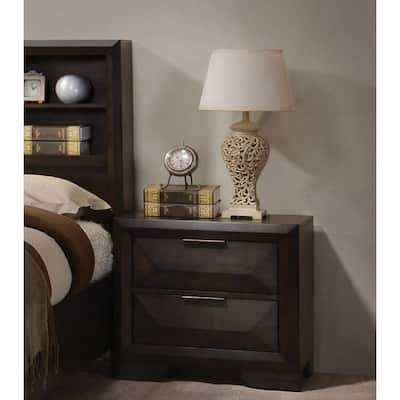 Wooden Nightstand with 2 Drawers in Espresso