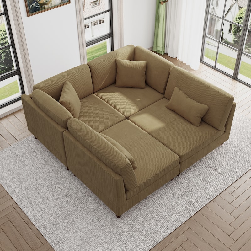Modern Modular Corduroy Sectional Sofa with Ottoman