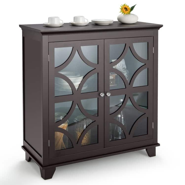 Kitchen Buffet Sideboard with Glass Doors and Adjustable Shelf - 36" x 15.5" x 38"(L x W x H)