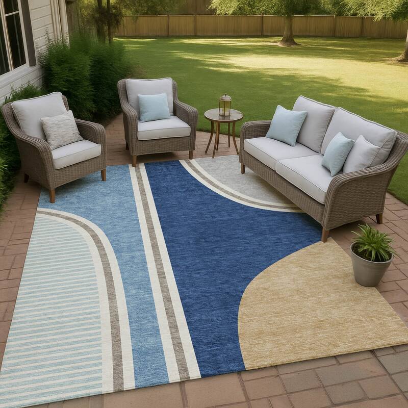 Machine Washable Indoor/ Outdoor Contemporary Keely Chantille Rug - Blue - 3' x 5'