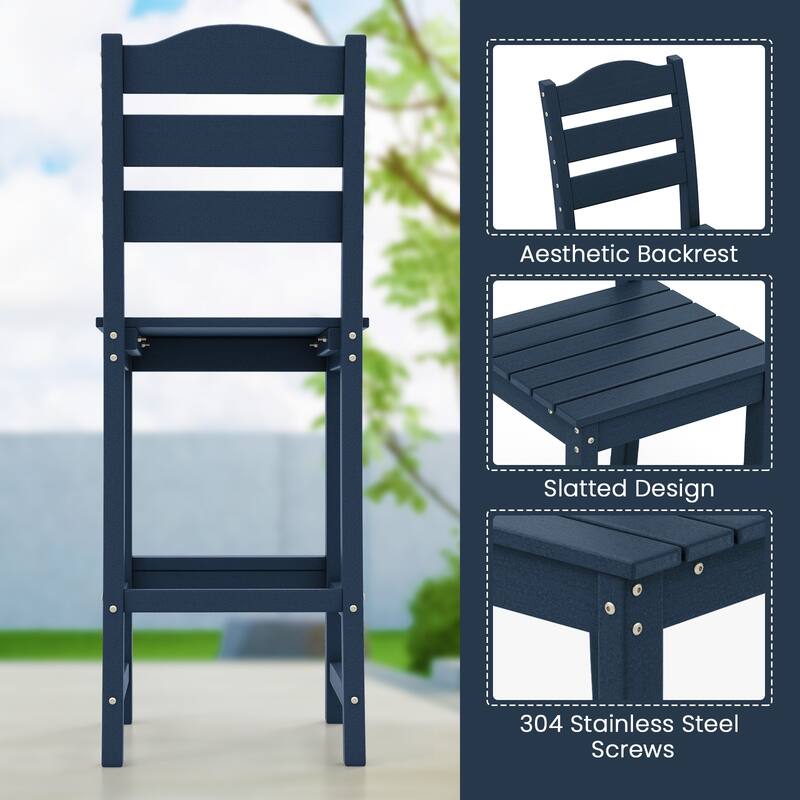 Gymax Set Of 2 Outdoor HDPE Bar Stool Patio Tall Chair Backrest