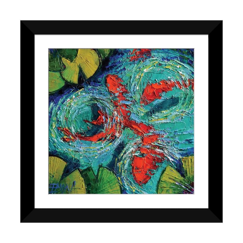 iCanvas "Colorful Koi Fishes In Lily Pond" by Mona Edulesco - Black - 24x24x1