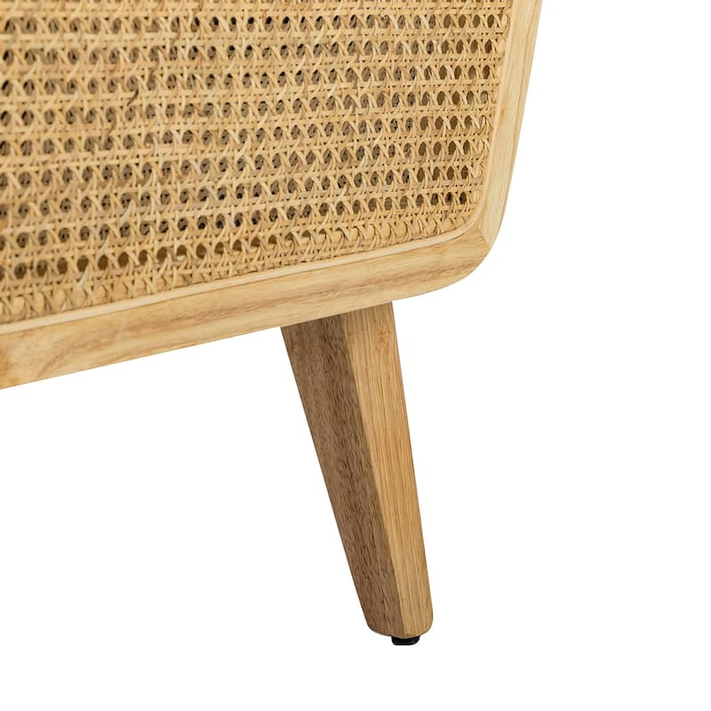 Sybil 43" Contemporary Solid Wood Upholstered Handcrafted Loveseat with Rattan Arms by HULALA HOME