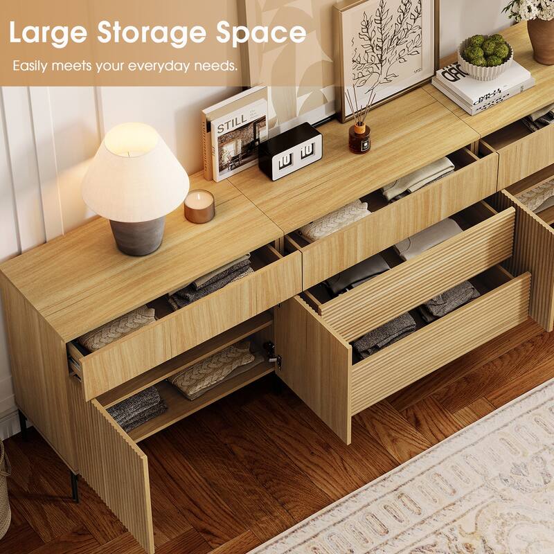 94.5" Modern Reeded 7-Drawer Dresser Set For Bedroom, Minimalist Chest Of Drawers