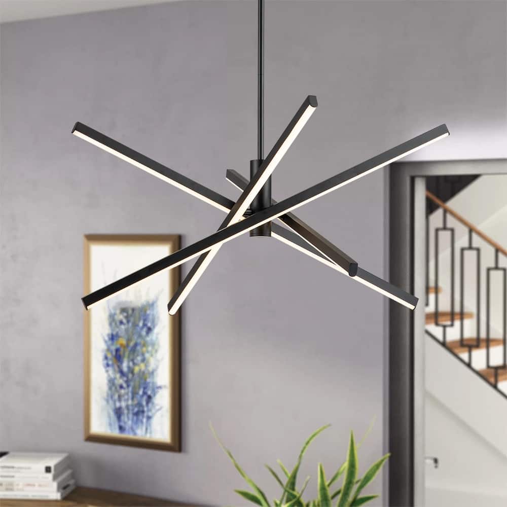 Rennnsan 4-Light Modern Linear Pendant Island Lighting Sputnik Dimmable Integrated LED Chandelier for Dining Room