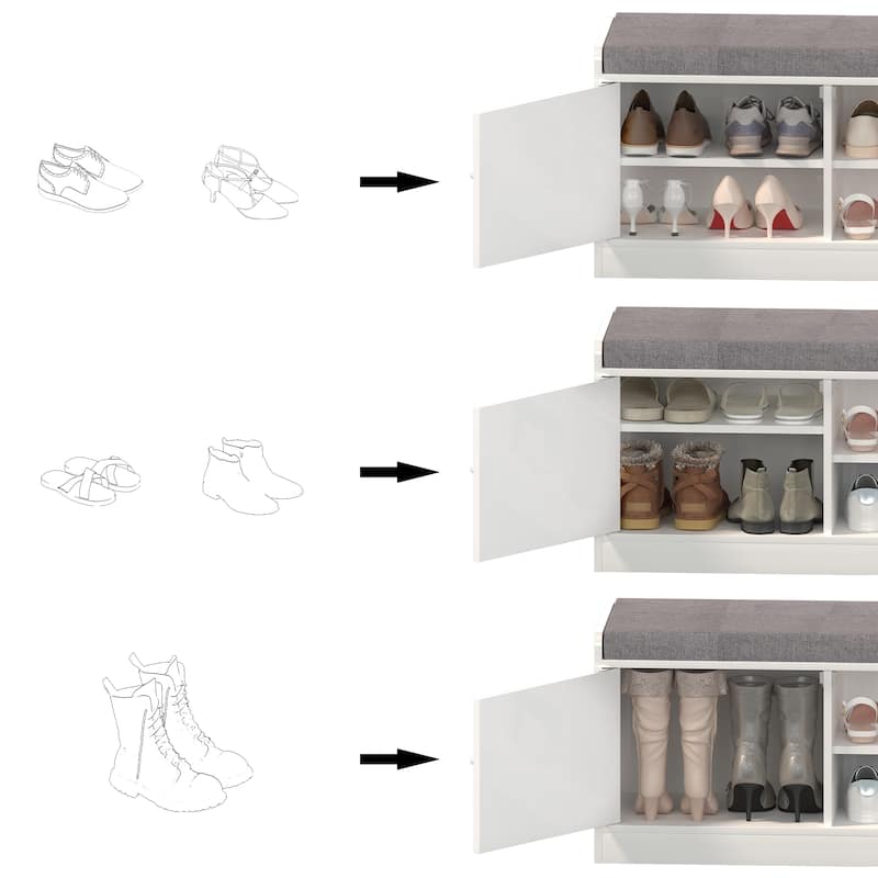 Shoe Storage Bench with 2 Door Cabinet,Entryway Bench with Storage,Shoe Bench with Cushion,Adjustable Shelves,Shoe Rack Bench
