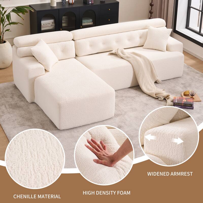 105" Convertible Chaise Sofa with Chenille Plush, Deep Seat