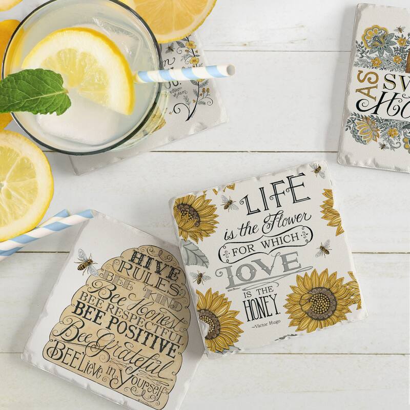 Counterart Absorbent Stone Coaster, Beehive, Set of 4 - 4.01x4.30