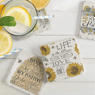 Counterart Absorbent Stone Coaster, Beehive, Set of 4 - 4.01x4.30