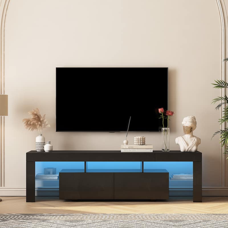 Black 63" TV Stand with LED Lights & Storage for TVs Up to 65"