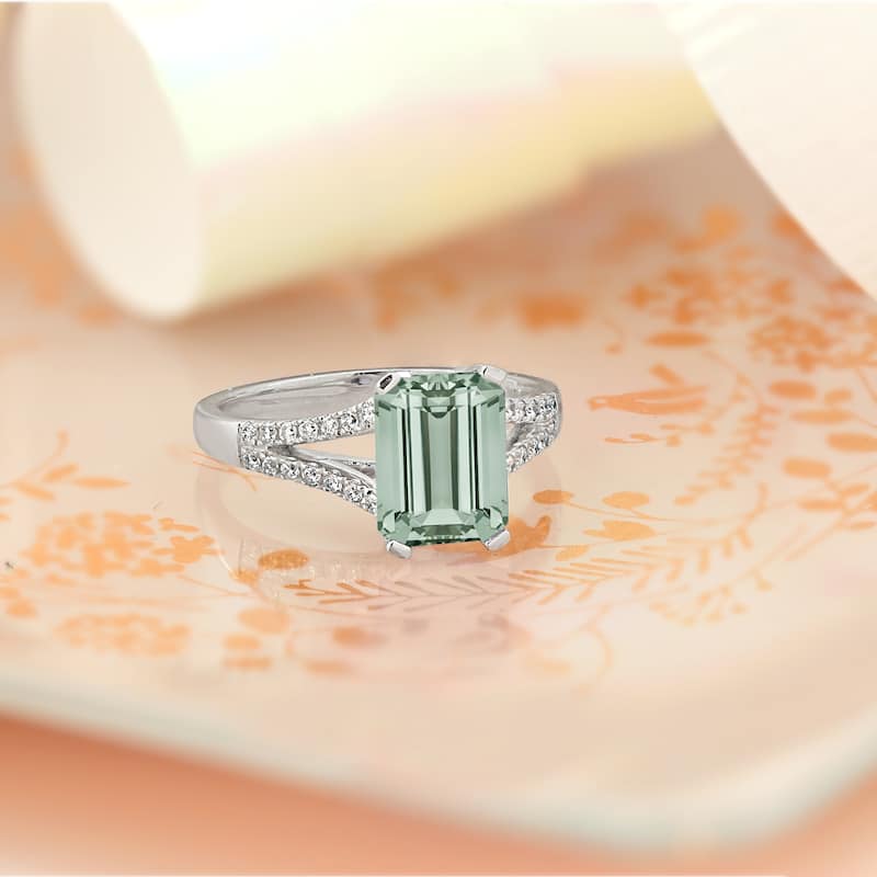 Auriya 1 1/4ct Fancy Emerald-cut Green Amethyst and Diamond Engagement Ring 1/4ctw 14k Gold