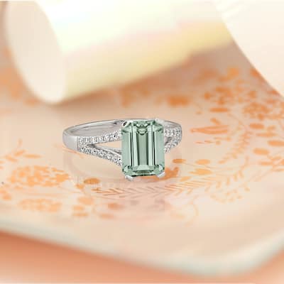 Auriya 1 1/4ct Fancy Emerald-cut Green Amethyst and Diamond Engagement Ring 1/4ctw 14k Gold
