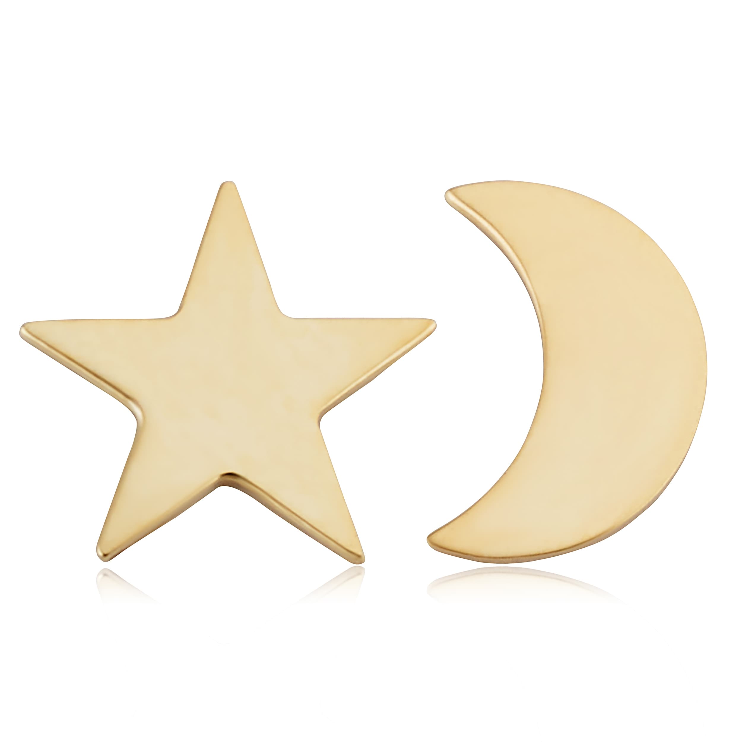 Fremada 14k Yellow Gold Moon and Star Mismatched Stud Earrings