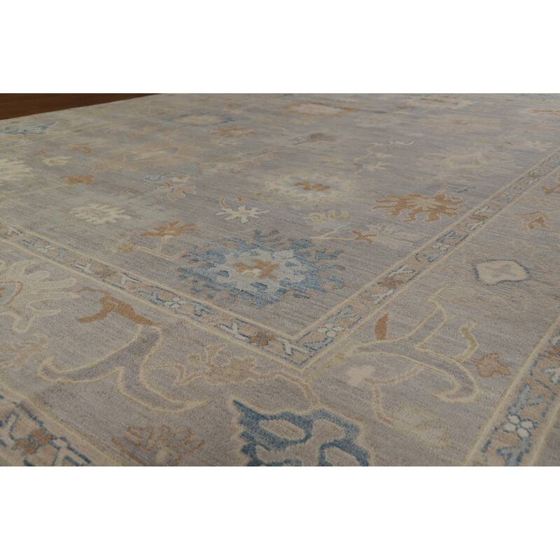 Hand Knotted Oriental 100% Wool Carpet Transitional All-Over Greys & Charcoal Oushak Area Rug - 12' 4'' X 9' 3''