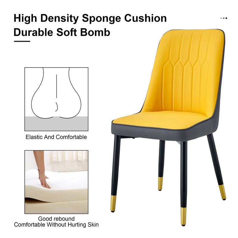 Modern Faux Leather Dining Chair Set of 4, Upholstered Kitchen Side Chair with Metal Legs Armless Chair for Living Room
