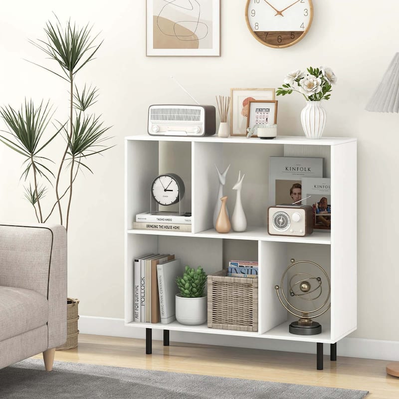 Costway Open Shelf Bookcase Mid Century Modern Cube Bookshelf with 4 - See Details