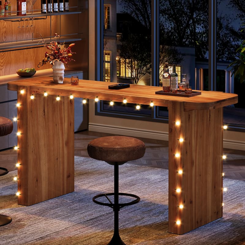 63" Wood Bar Table, Rectangular Narrow High Top Bar Height Table - N/A - Brown