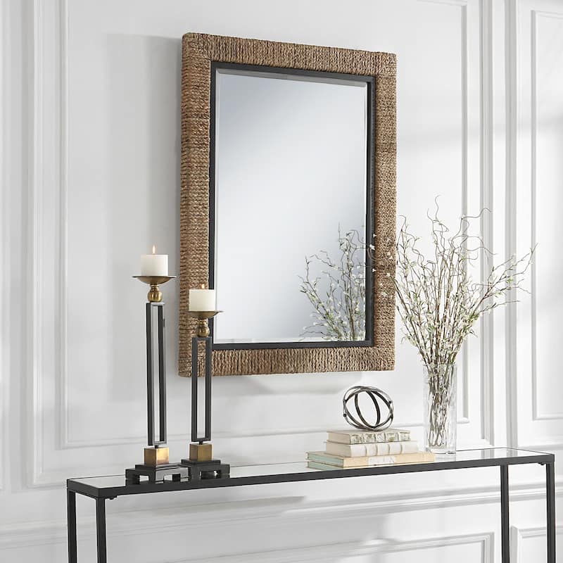 Braided Straw Rectangular Beveled Wall Mirror - 41.25"