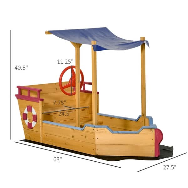 Outsunny Pirate Ship Kids Sandbox with Cover, Outdoor Wooden Sandbox Boat Toy for Backyard, Ages 3-8 Years Old - N/A
