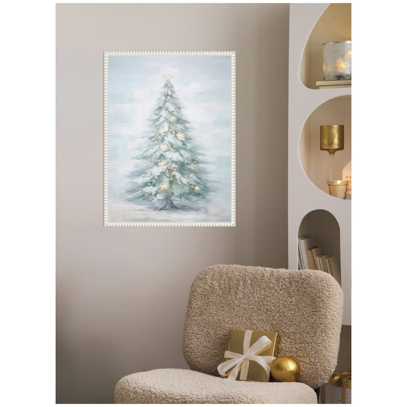 Kate and Laurel Sylvie Beaded Coastal Pastel Tree Framed Canvas by The Creative Bunch Studio