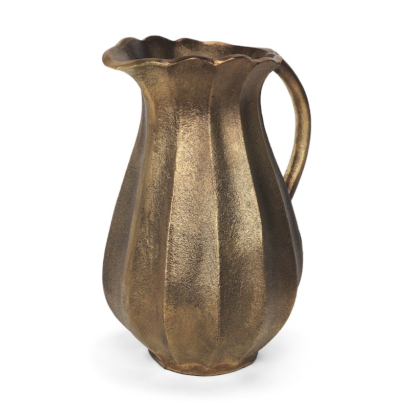 Anya Antiqued Brass Scalloped Petal Cast Metal Jug - 6.5L x 8.3W x 10.8H - Antique Brass