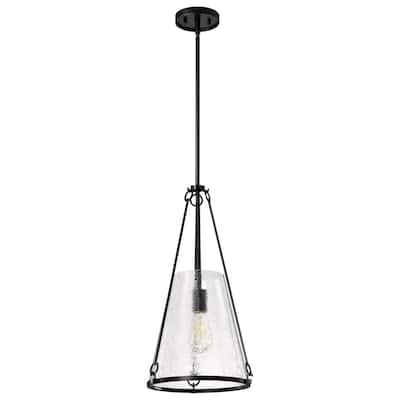 Valentine Medium Pendant Black Finish Hammered Glass