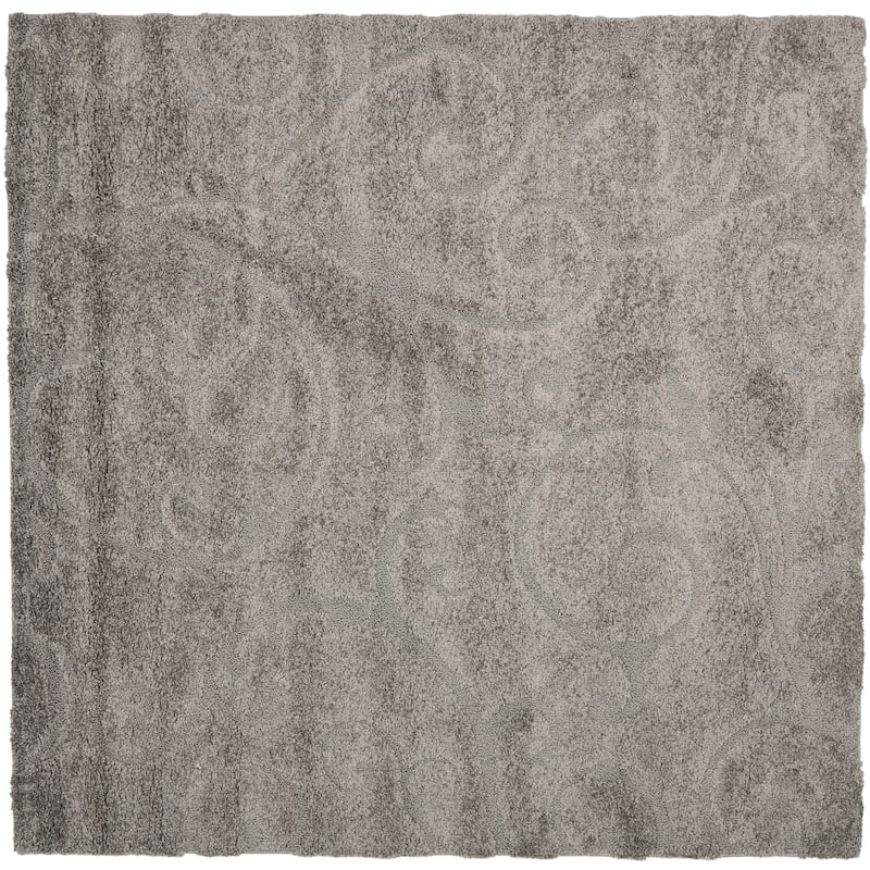 SAFAVIEH Florida Shag Shahin Scroll 1.2-inch Thick Textured Rug - 6'7" Square - Grey